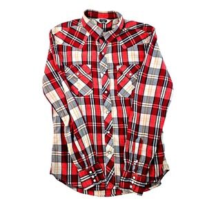 Salt Valley Western Plaid Shirt Mens Size M Long Sleeve Button Up Cowboy Rodeo